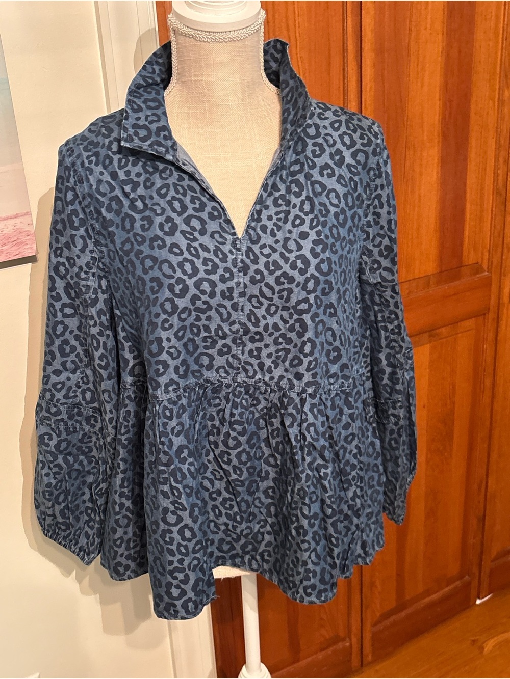 Cato Blue Leopard-Print Peplum Tunic